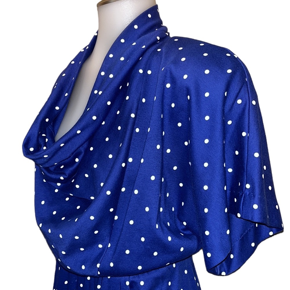 Vintage 80s FRANCES HENAGHAN Polka Dot Dress~Cowl Neck~Pockets